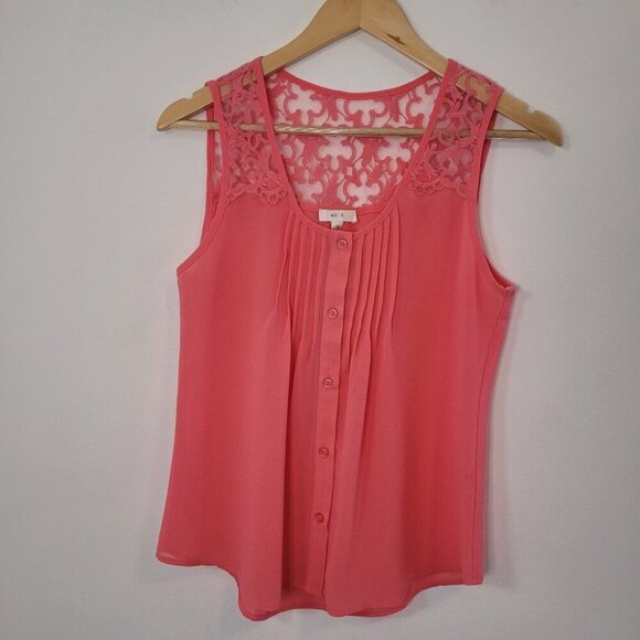 mine Tops - 💘MINE Coral Lace Shoulder Lightweight Sleeveless Blouse Size Medium